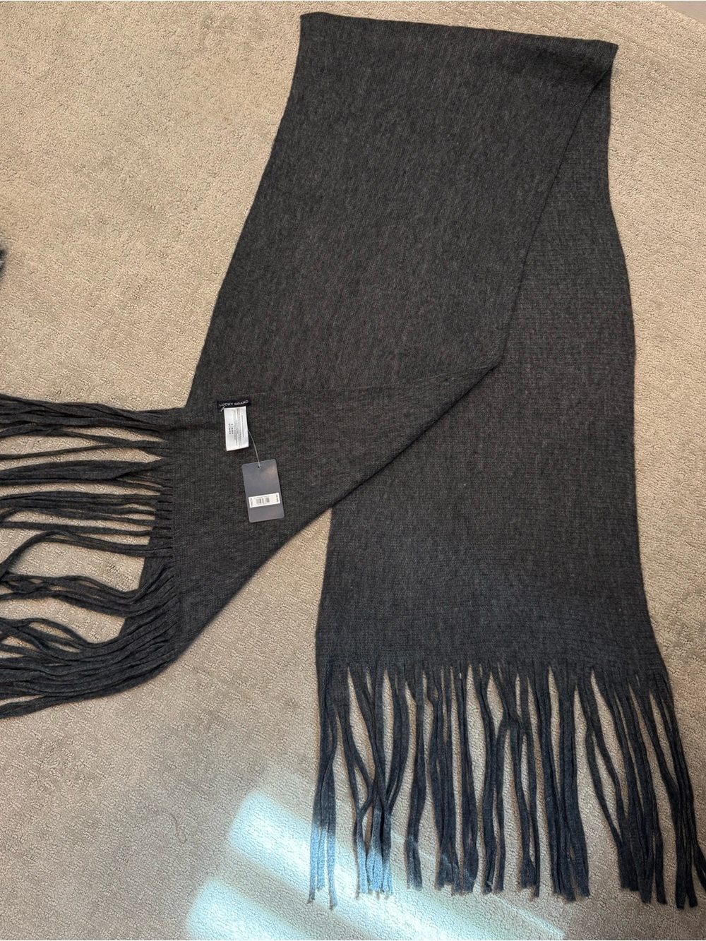 NWT Lucky Brand Charcoal Gray Oversized Fringe Scarf Wrap